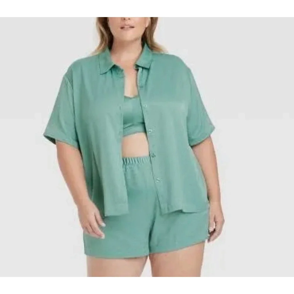 Auden Sage Green 2 Piece Shirt and Shorts Set 1X New